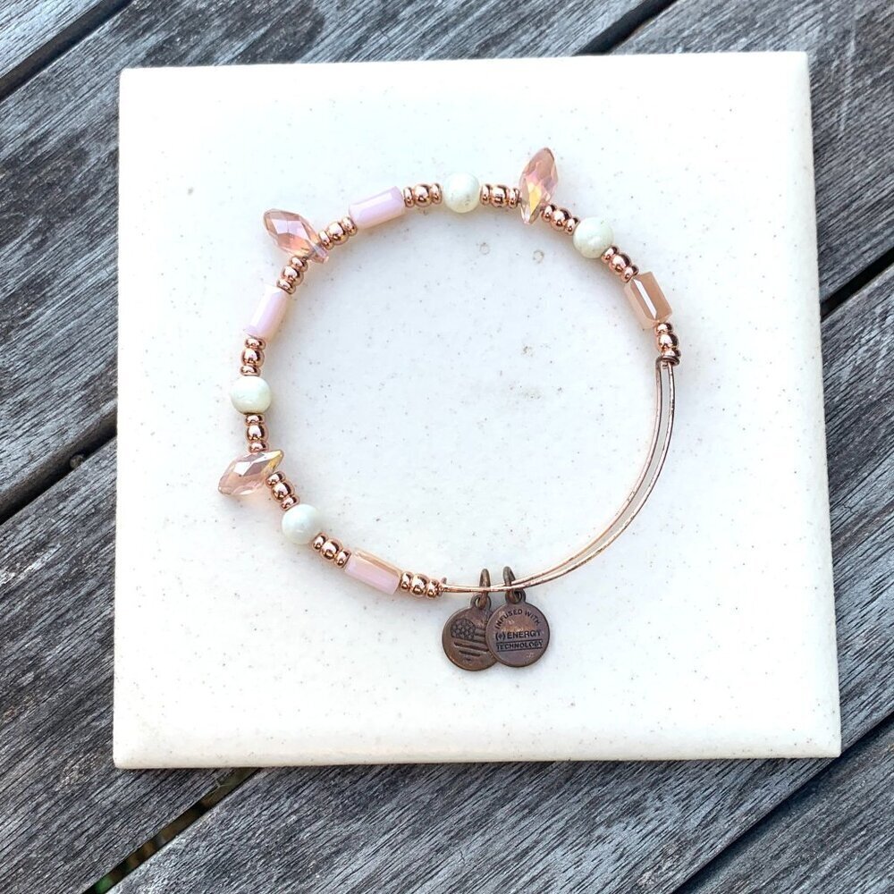 Alex and Ani Beaded Bangle – Pastel Pink & Peach Glass Mix Rose Gold Finish